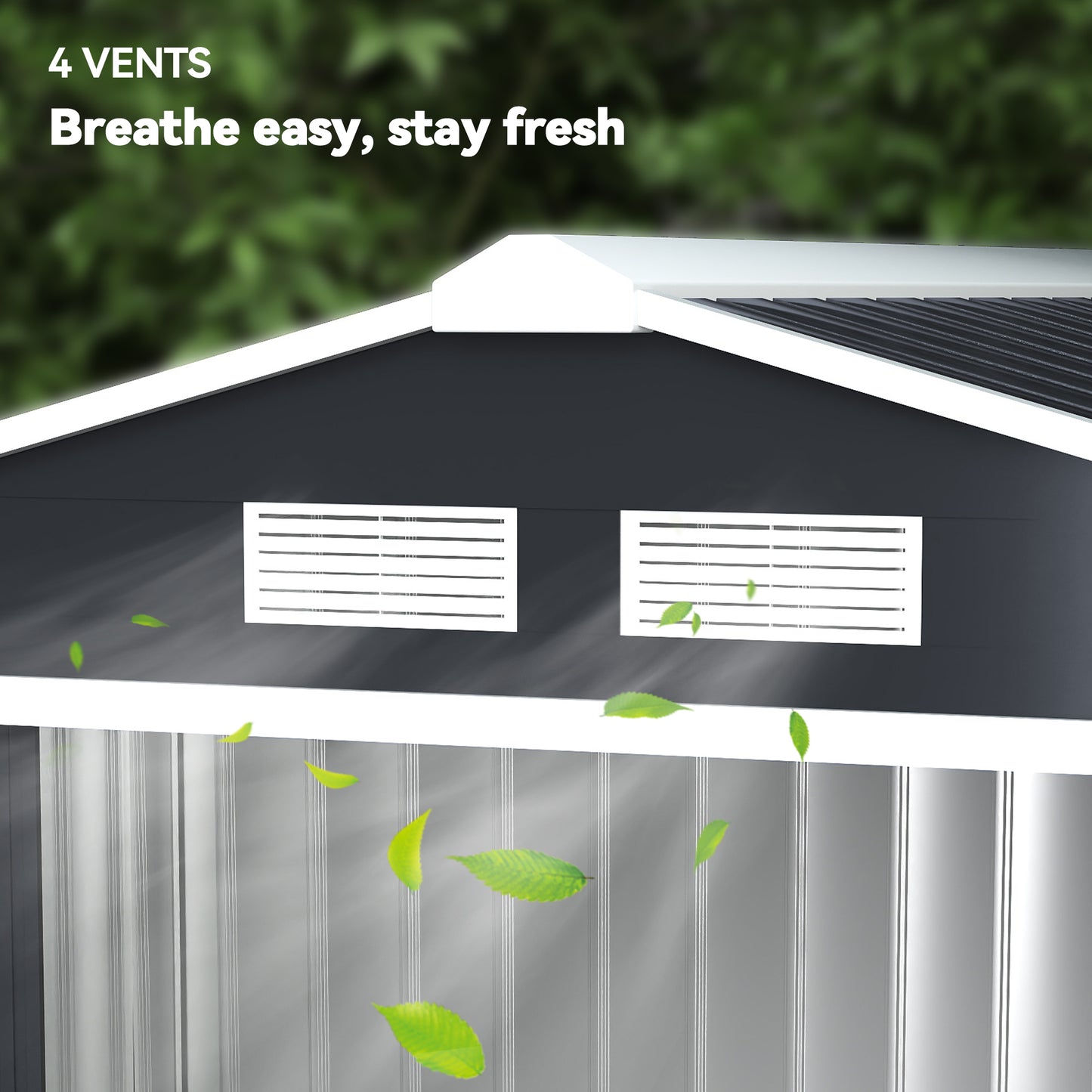 Outsunny shed gable close-up showing two horizontal ventilation slots