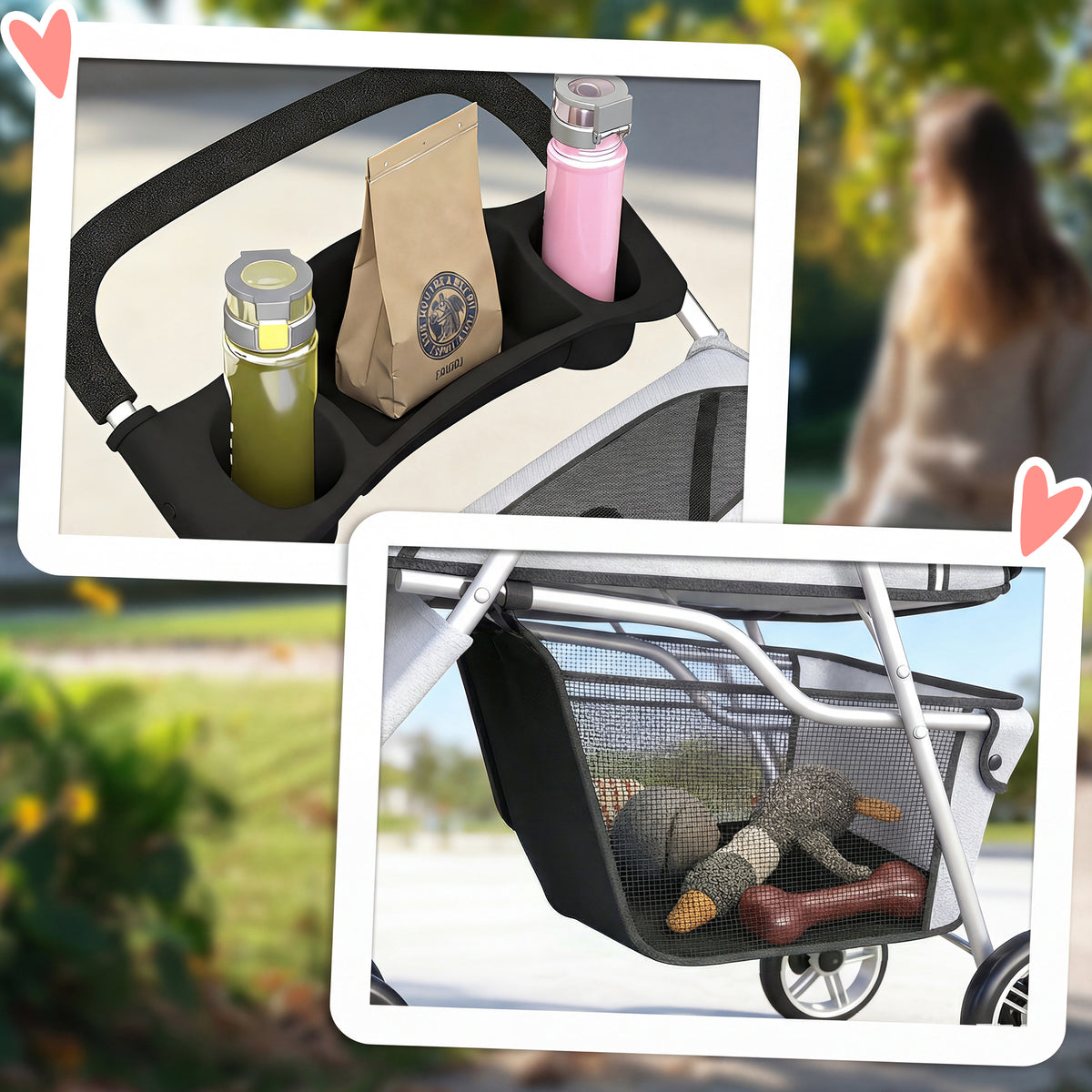 PawHut Dog Stroller, 3 Wheels Foldable Pet Stroller with Adjustable Canopy, Storage Basket for Small Mini Breeds, Grey