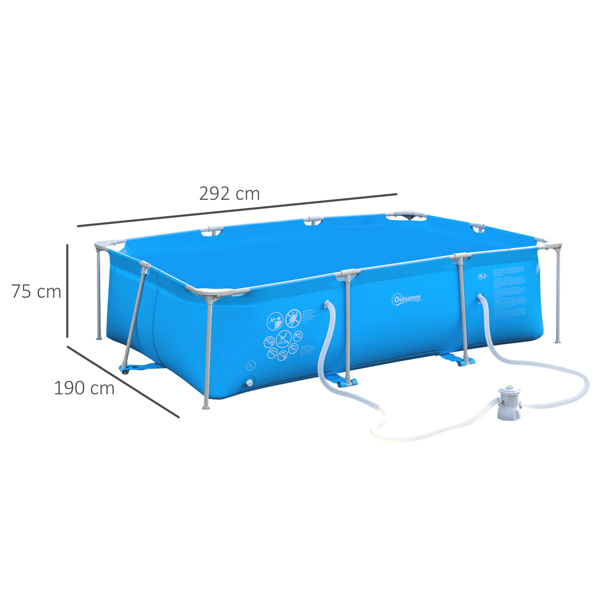 Outsunny blue above-ground frame pool, 292 x 190 x 75 cm, with filter pump