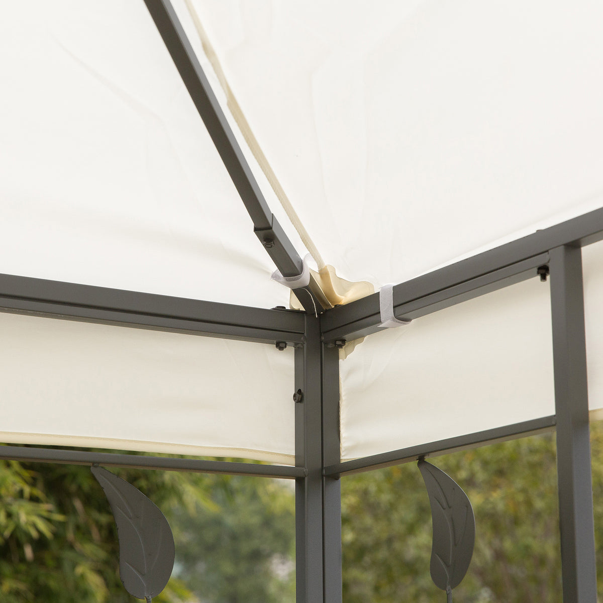 Outsunny gazebo interior corner showing cream canopy attached to steel frame