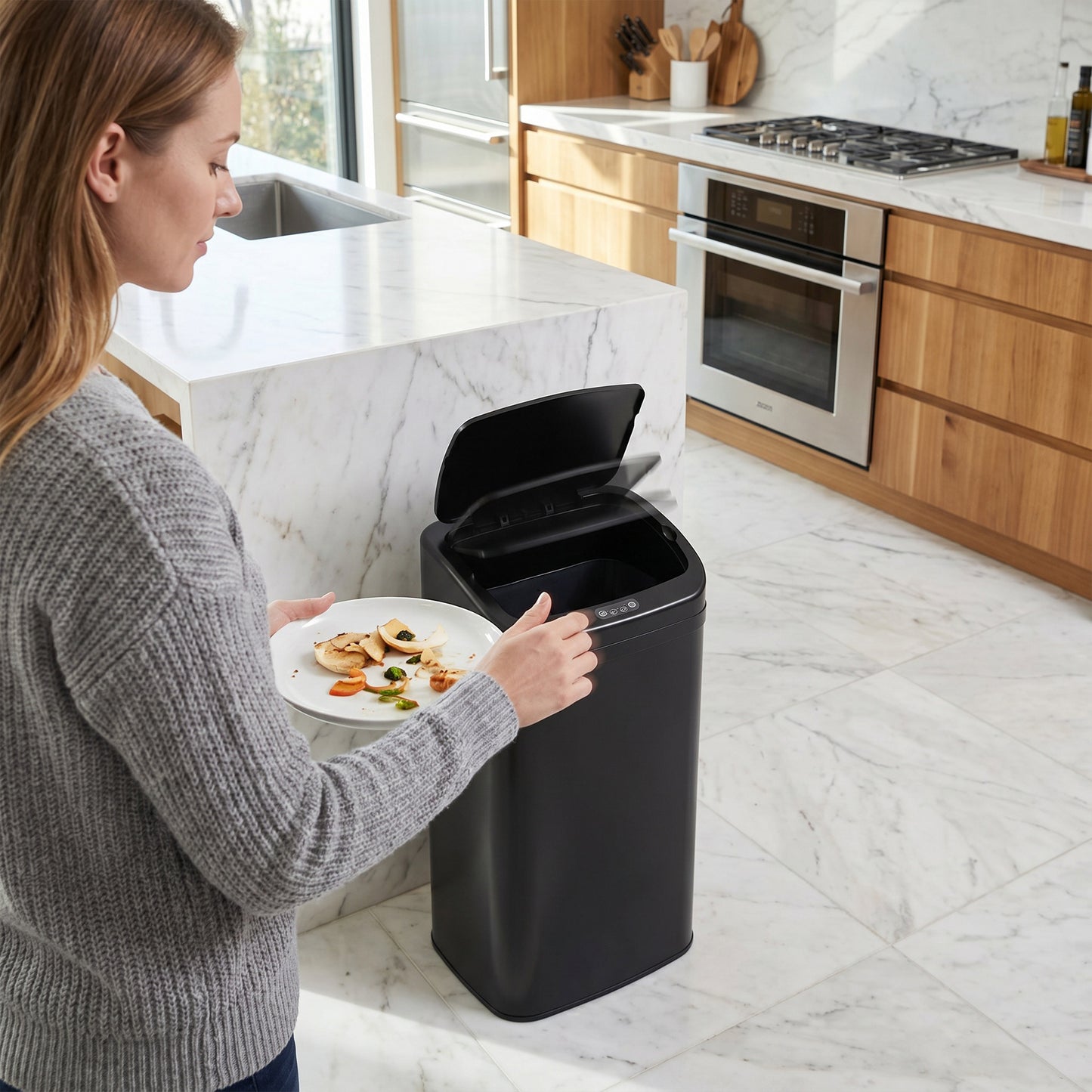 HOMCOM 48L Galvanised Steel Sensor Bin - Black