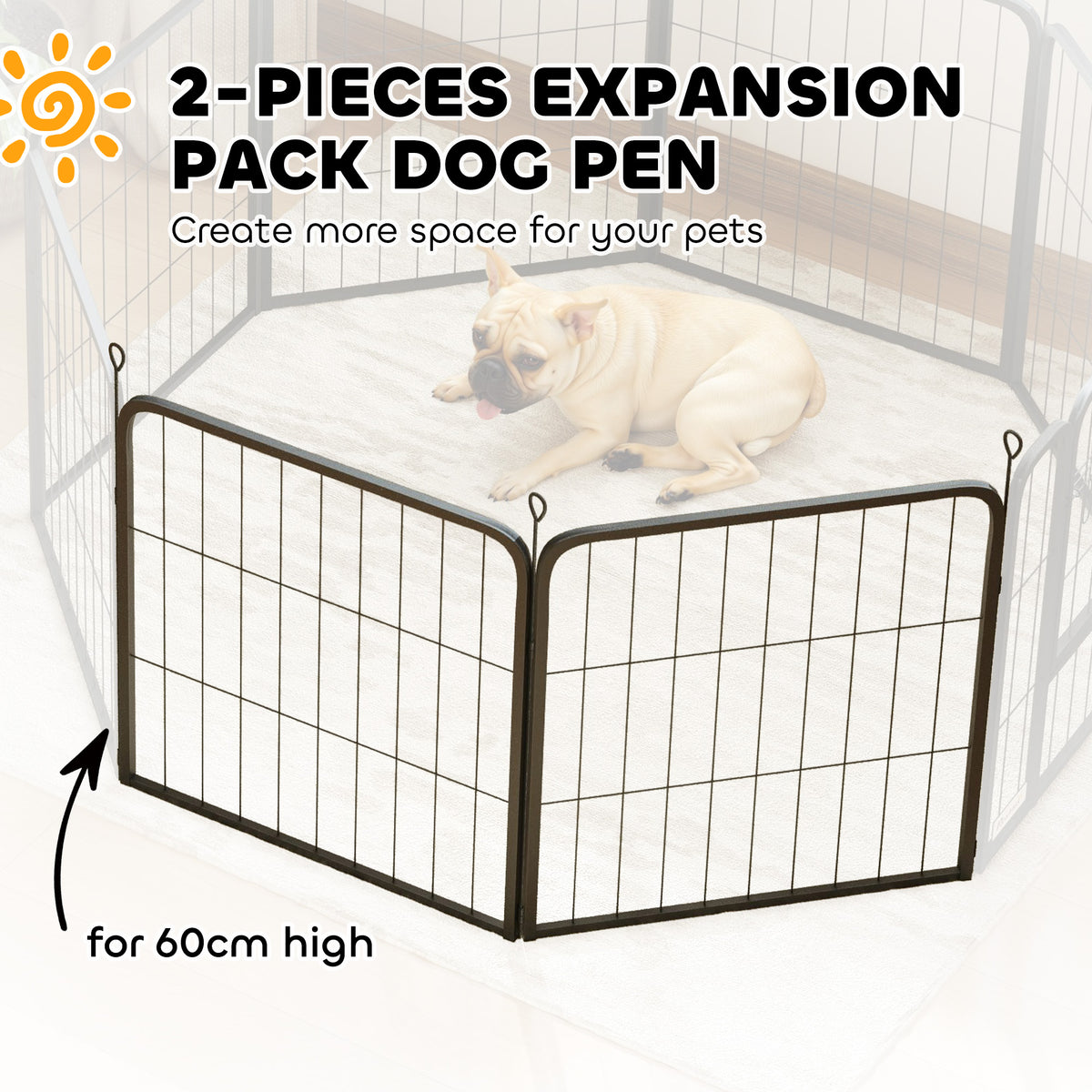 PawHut Two-Piece Dog Pen Expansion Pack for Small Dogs, 60cm Tall Animal Pen with Three Connecting Stakes