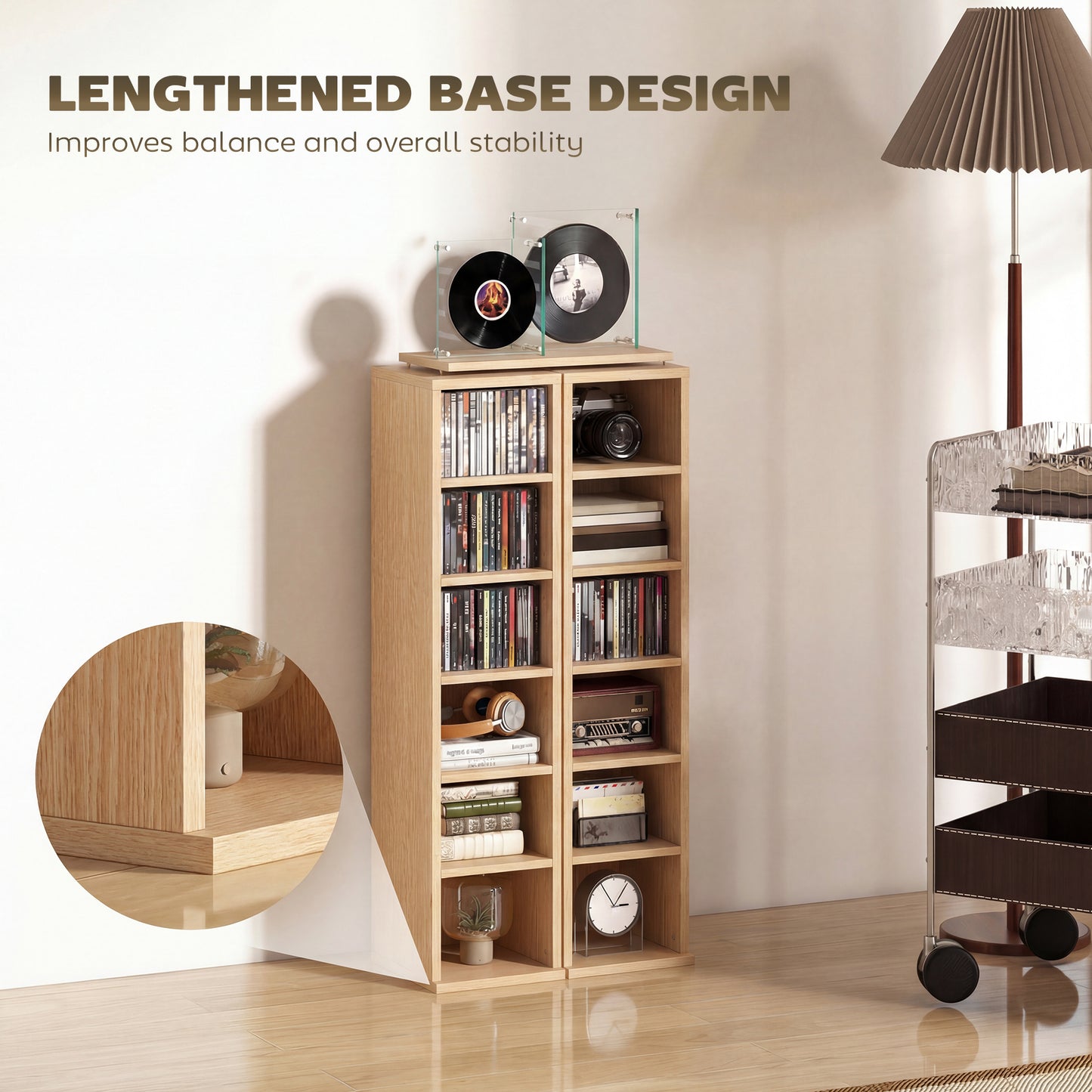 HOMCOM Set of 2 CD Media Display Shelf Unit Tower Rack with Adjustable Shelves, Natural