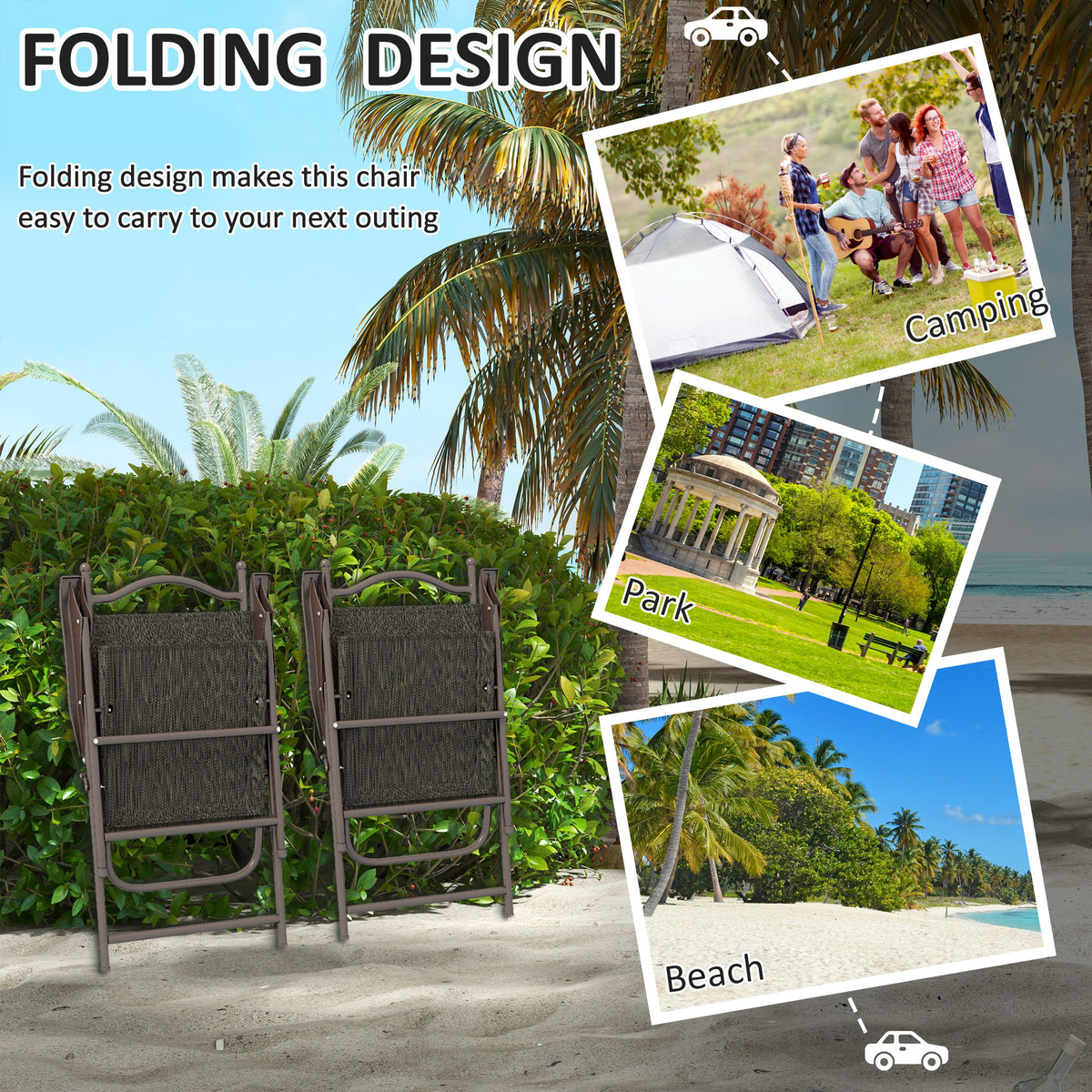 Two Outsunny folding garden chairs shown folded for carrying