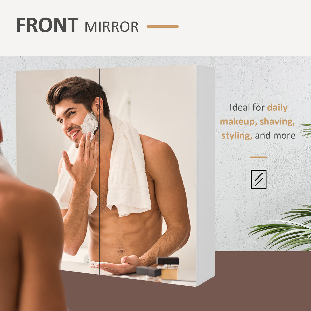 Bathroom mirror cabinet with two reflective front doors