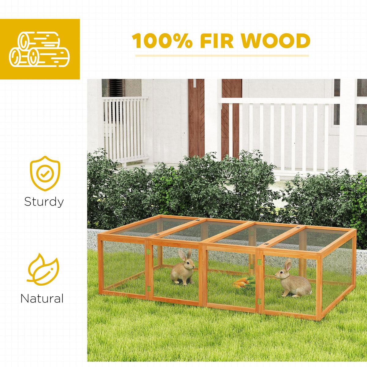 PawHut fir wood rabbit run with mesh panels and access doors