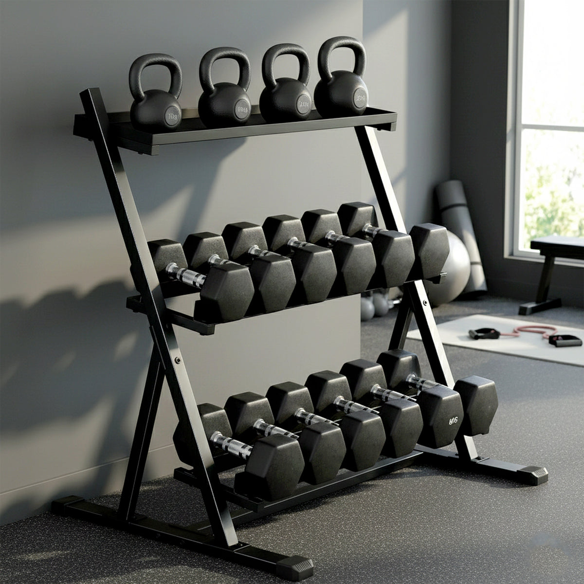 SPORTNOW 3-Tier Adjustable Dumbbell Rack, Heavy-Duty Weight Rack for Dumbbells, Kettlebells and Multiple Balls, Space-Saving Weight Storage Stand for Home Gym, 200 KG Capacity
