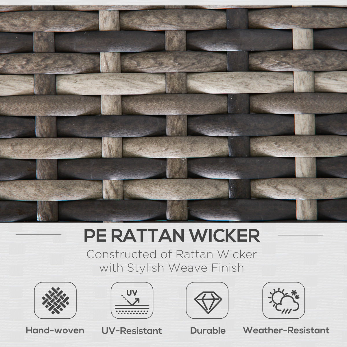 Outsunny chair's close-up hand-woven PE rattan in mixed grey tones