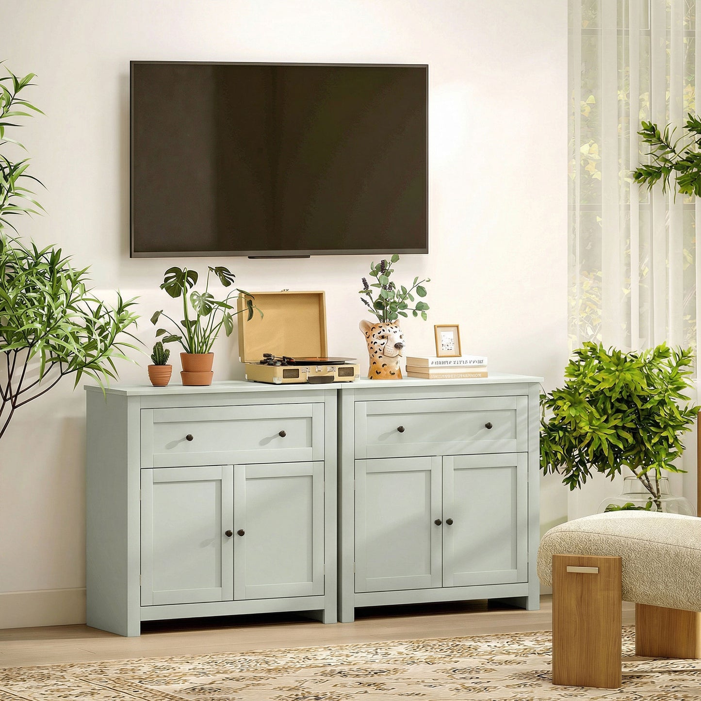 HOMCOM Sideboard Storage Cabinet, Modern Kitchen Cupboard with Adjustable Shelf, Drawer and Double Doors, Green