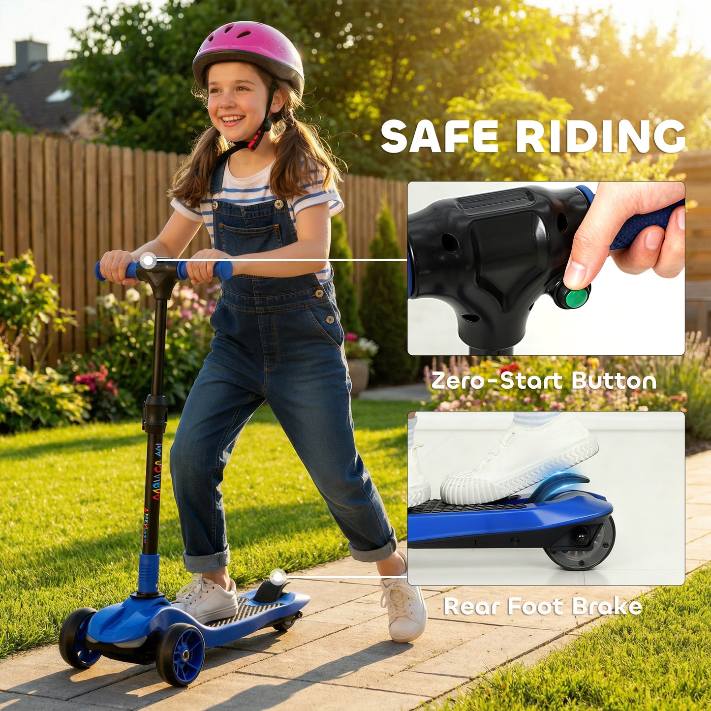 AIYAPLAY Three-Wheel Foldable Electric Scooter for Kids Aged 6-10 Years, Blue