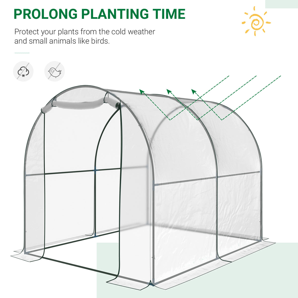 Outsunny greenhouse with transparent cover protecting plants from weather and pests