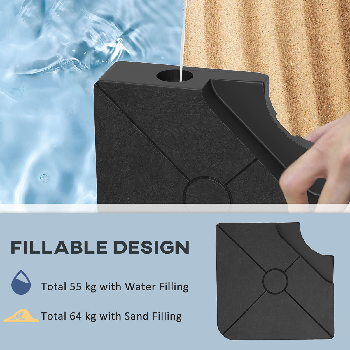 Outsunny black fillable umbrella weight plate with water and sand filling options