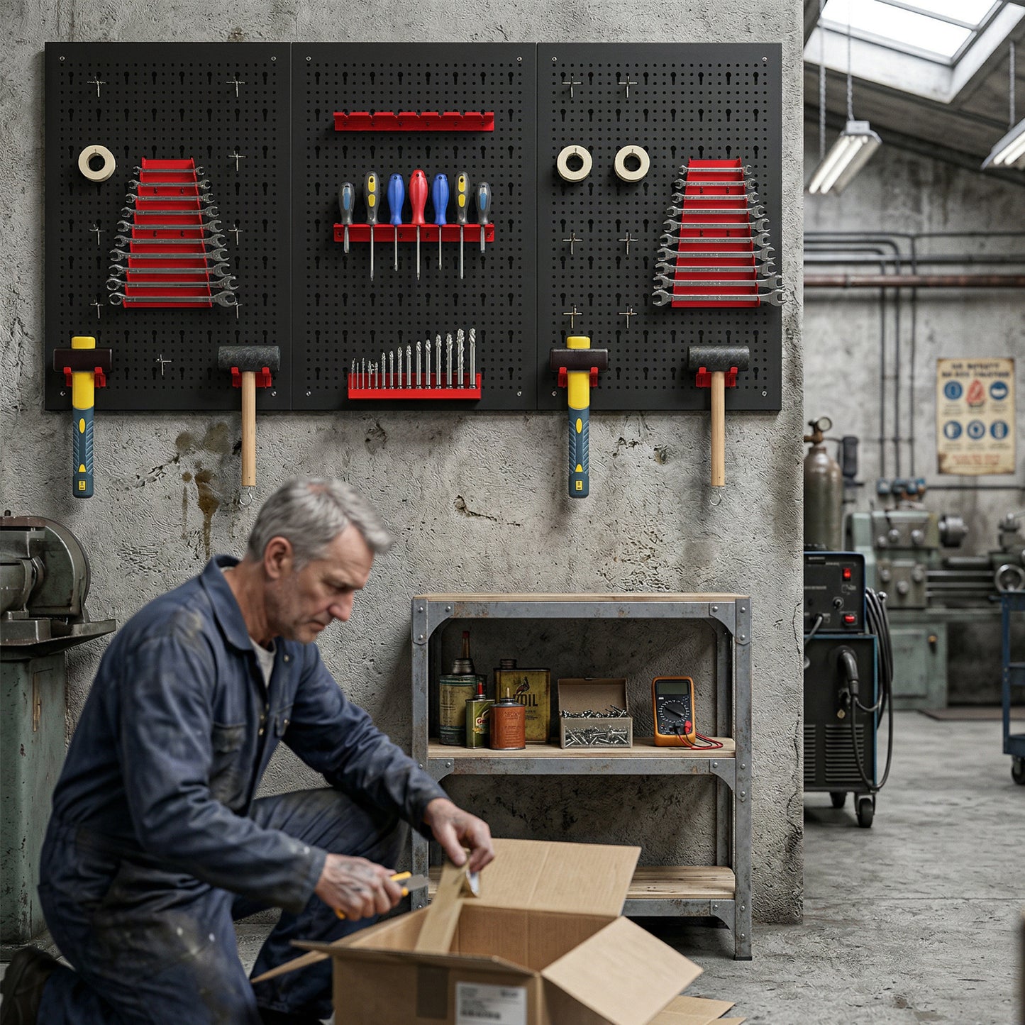 HOMCOM 28 Pcs Wall-Mounted Pegboard with 3 Boards, Garage Tool Storage Unit Black and Red