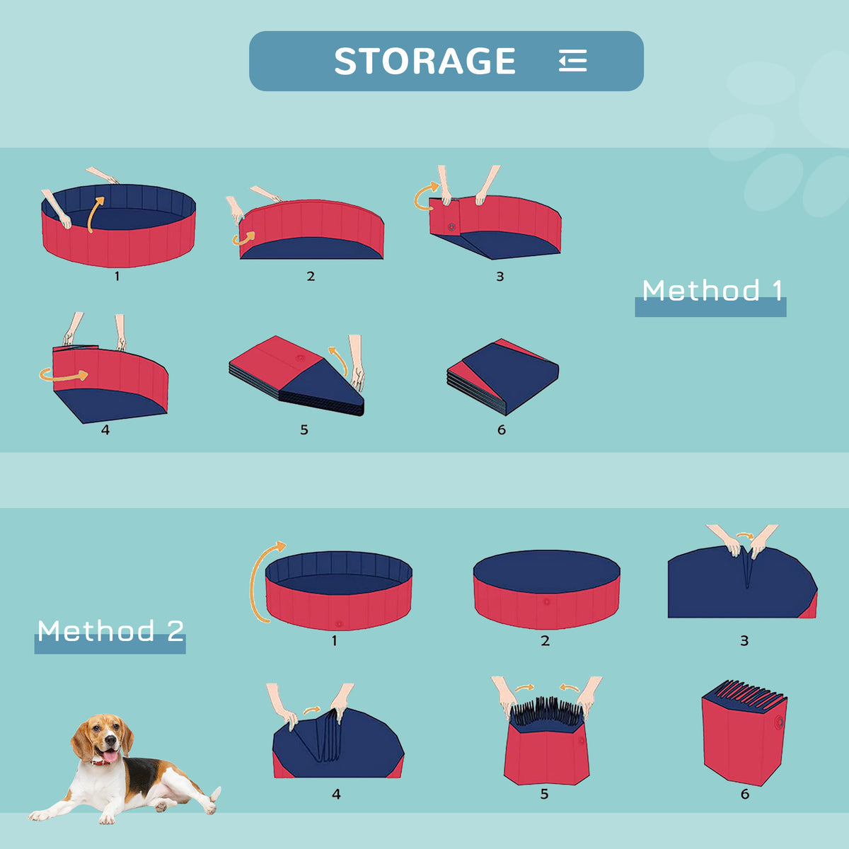 PawHut Foldable Dog Pool for Puppies and Ducks, Thickened PVC Dog Paddling Pool Bath Tub Hard Board, Anti-Slip Bottom and Drainage Hole, 80 x 20cm, Red and Blue