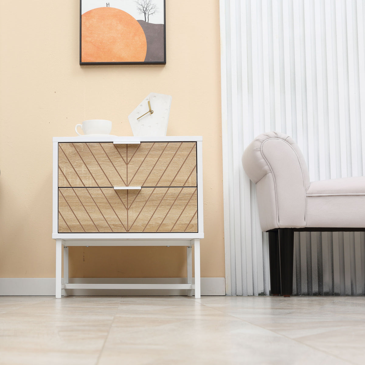 HOMCOM two-drawer bedside table beside a sofa