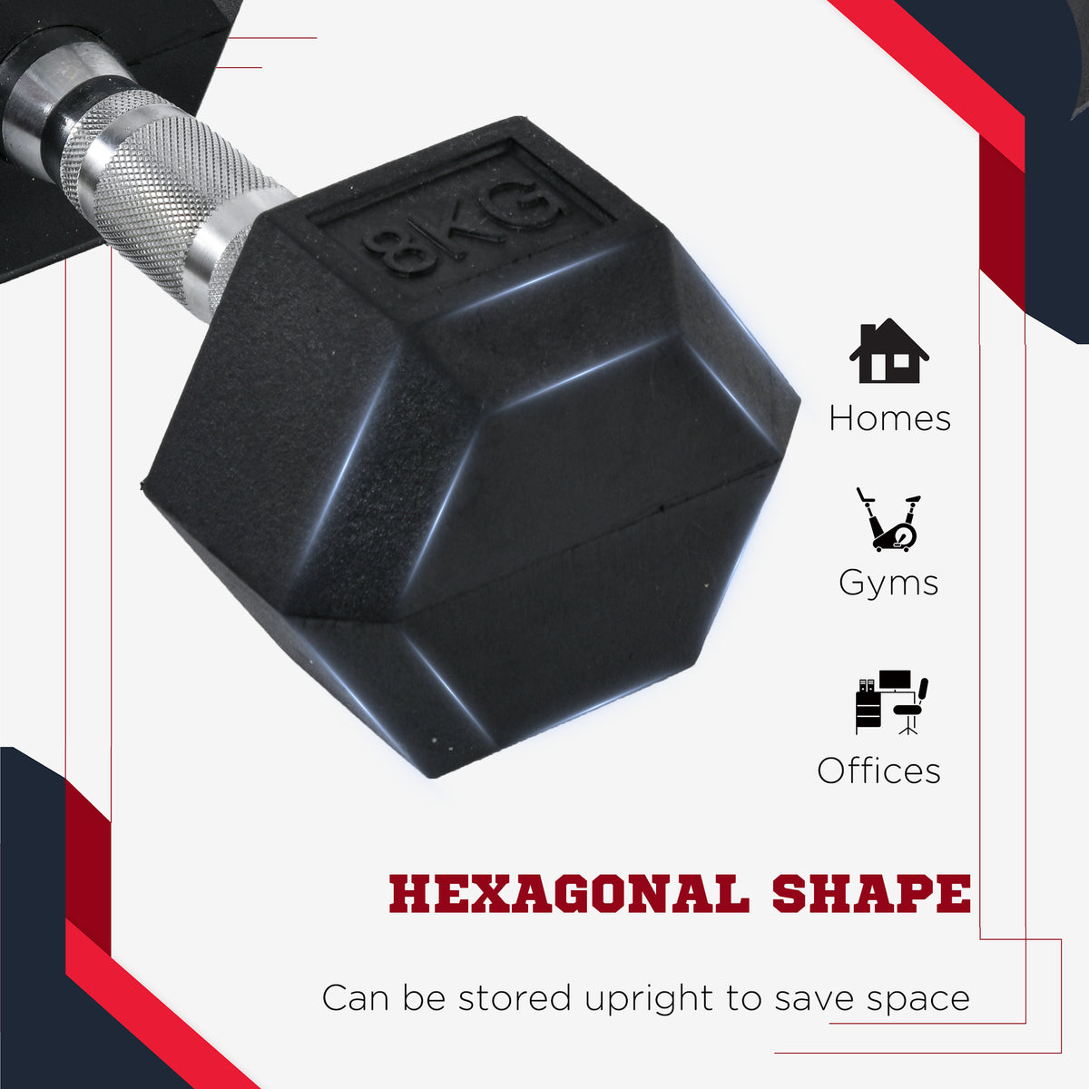 Close-up of a black hex dumbbell head, designed to store upright
