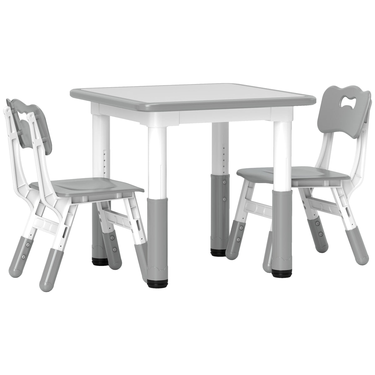Photo of AIYAPLAY Height Adjustable Toddler Table and Chair Set, 3 Pcs Children Activity Table w/ 2 Chairs, for Playroom, Bedroom - Grey in Grey colour on a white background