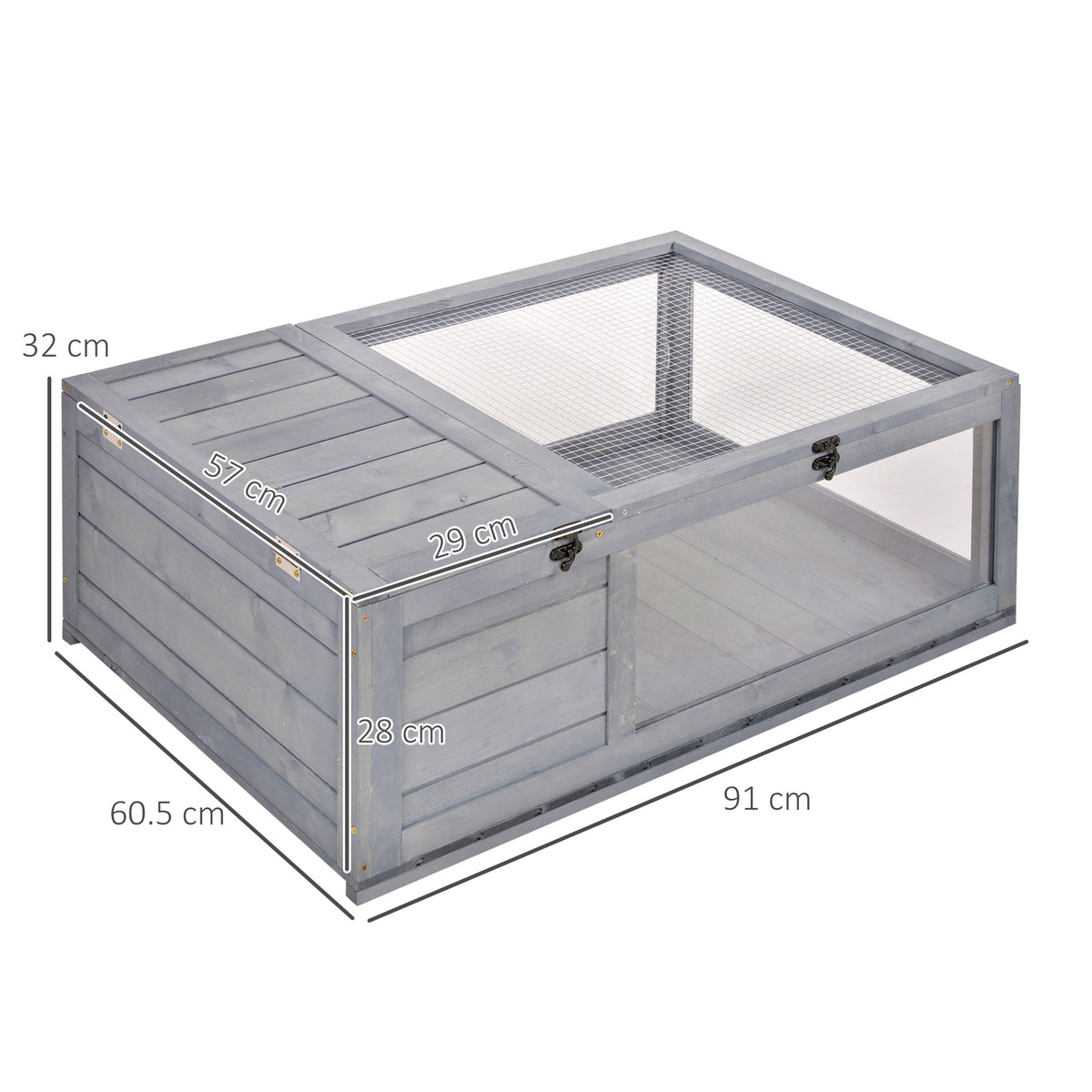 PawHut wooden reptile enclosure with mesh roof and labeled dimensions