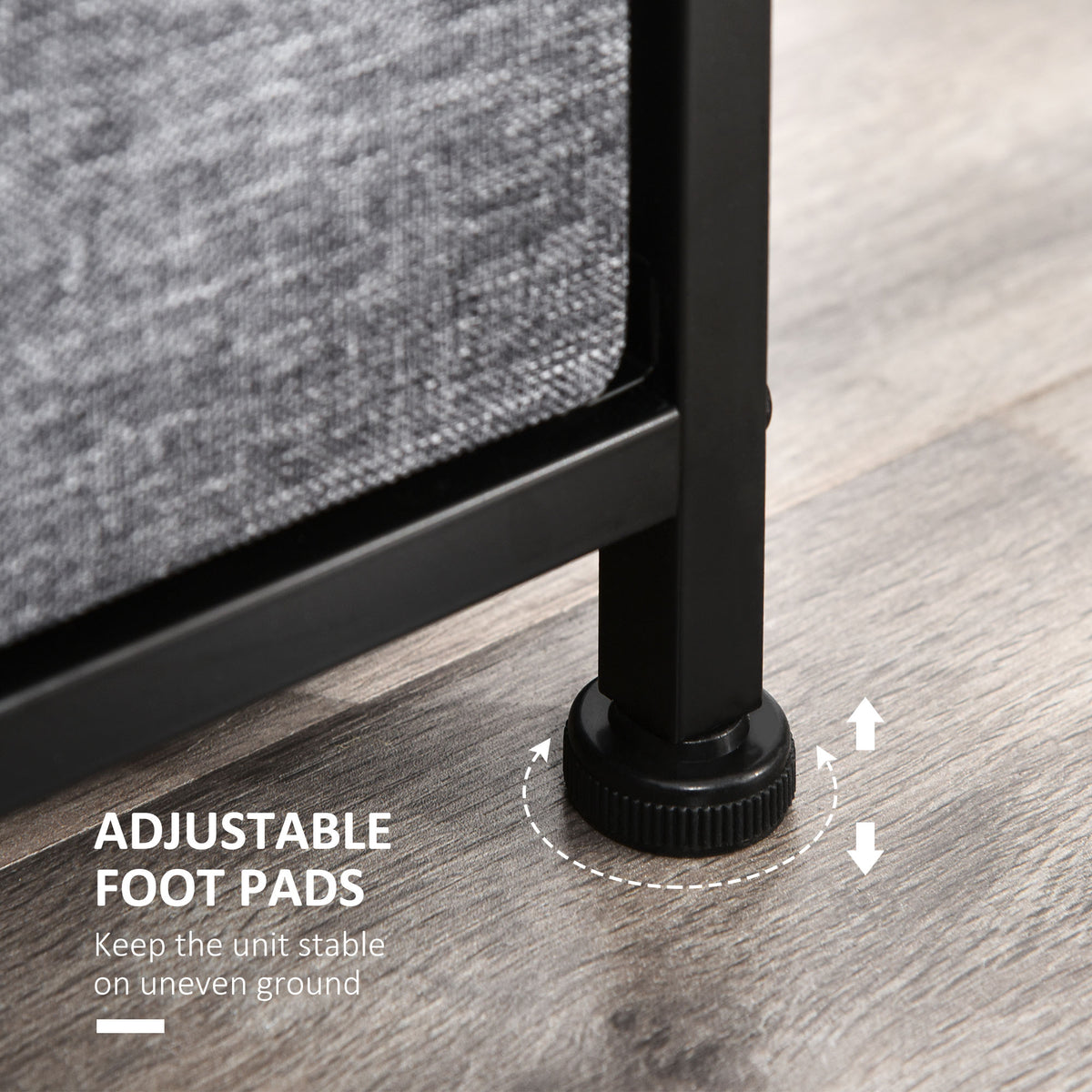 HOMCOM dresser adjustable foot pad on a black metal leg