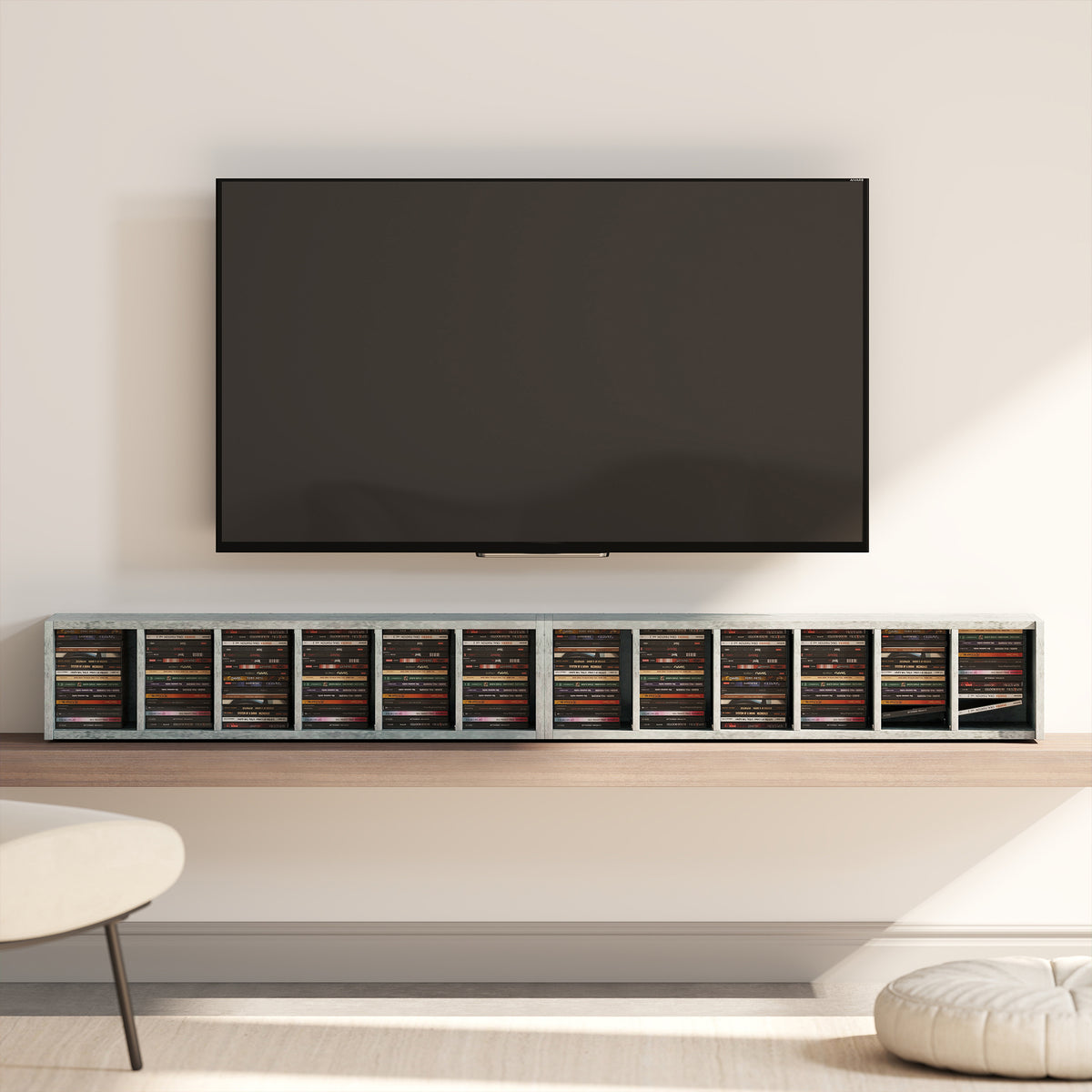 HOMCOM Set of 2 CD Media Display Shelf Unit Tower Rack with Adjustable Shelves, Cement Grey