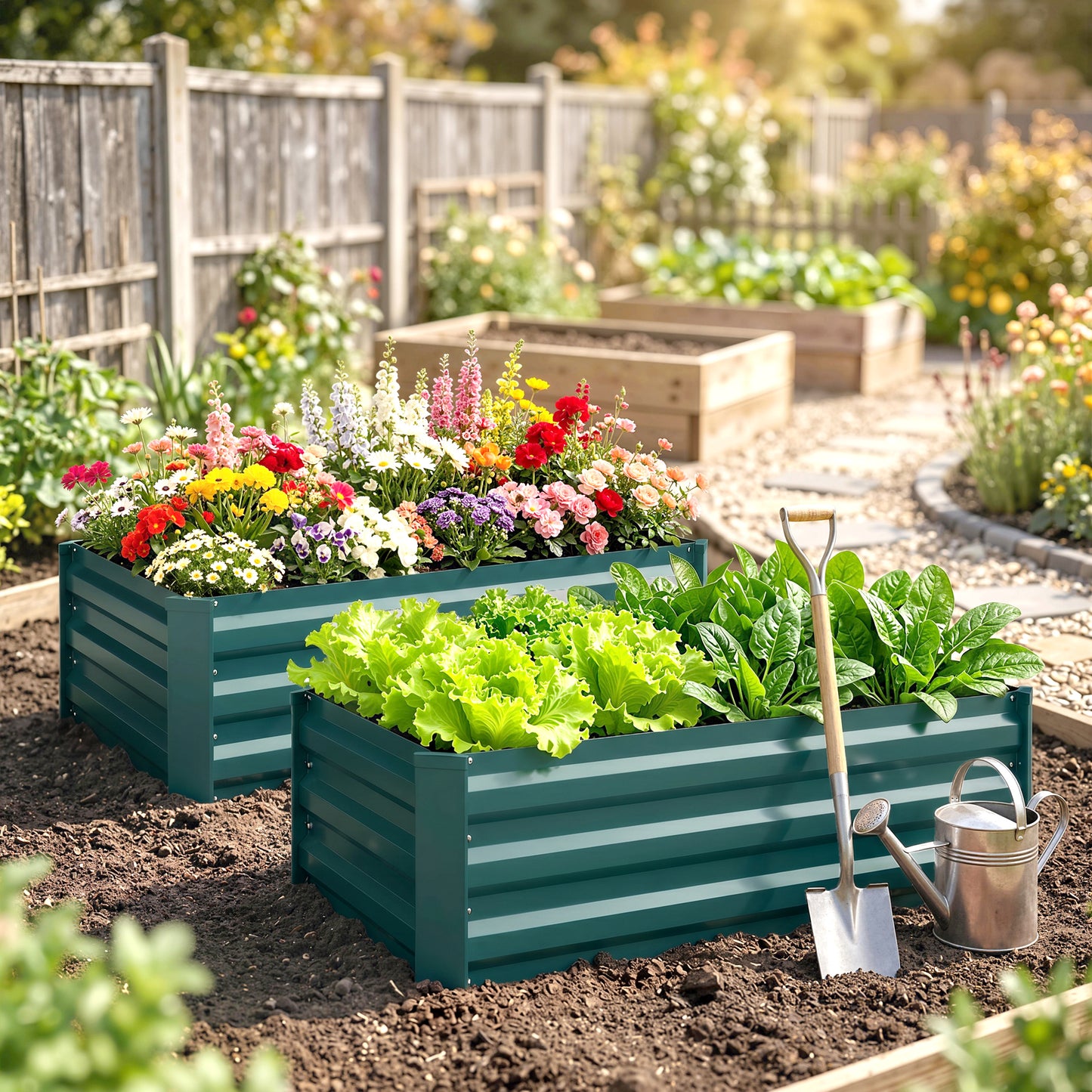 Outsunny Set of Two 100 x 60cm Steel Planter Boxes -Green