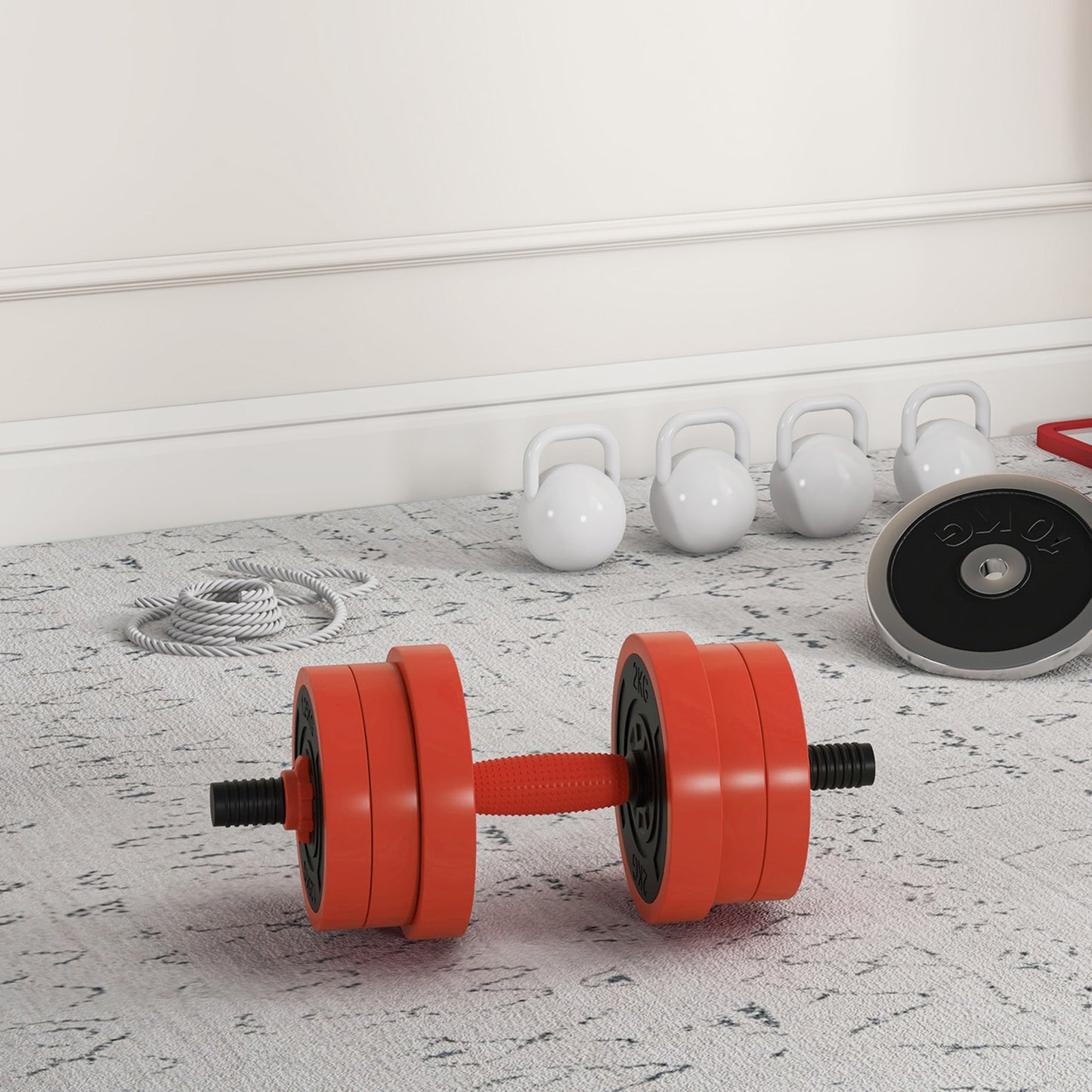SPORTNOW 20kg 6-In-One Adjustable Weight Dumbbells Set, Barbell, Kettlebell, Push Up Stand - Red