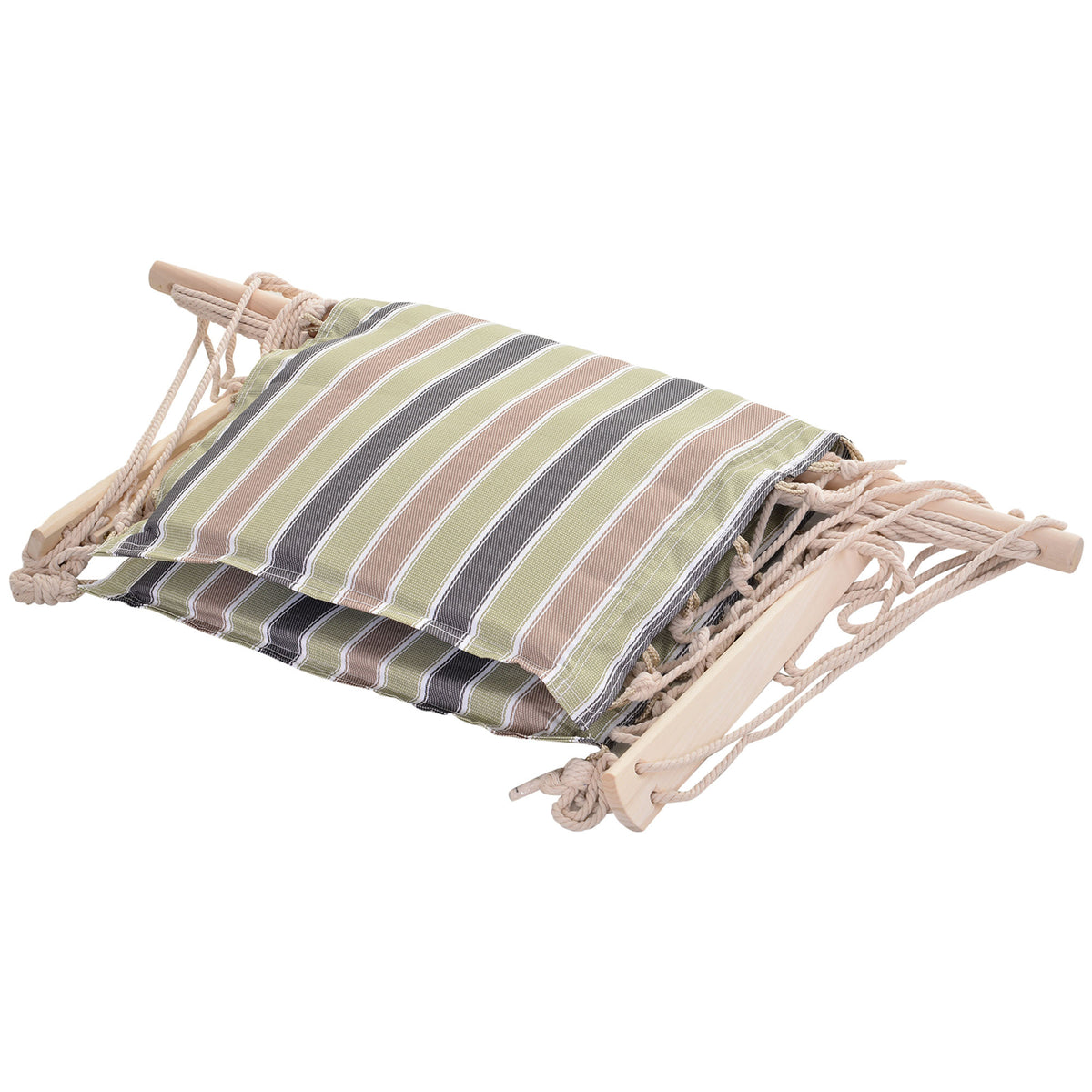 Outsunny Garden Outdoor Hanging Hammock Chair Thick Rope Frame Wooden Arms Safe Garden Outdoor Spot Stylish Multicoloured stripes