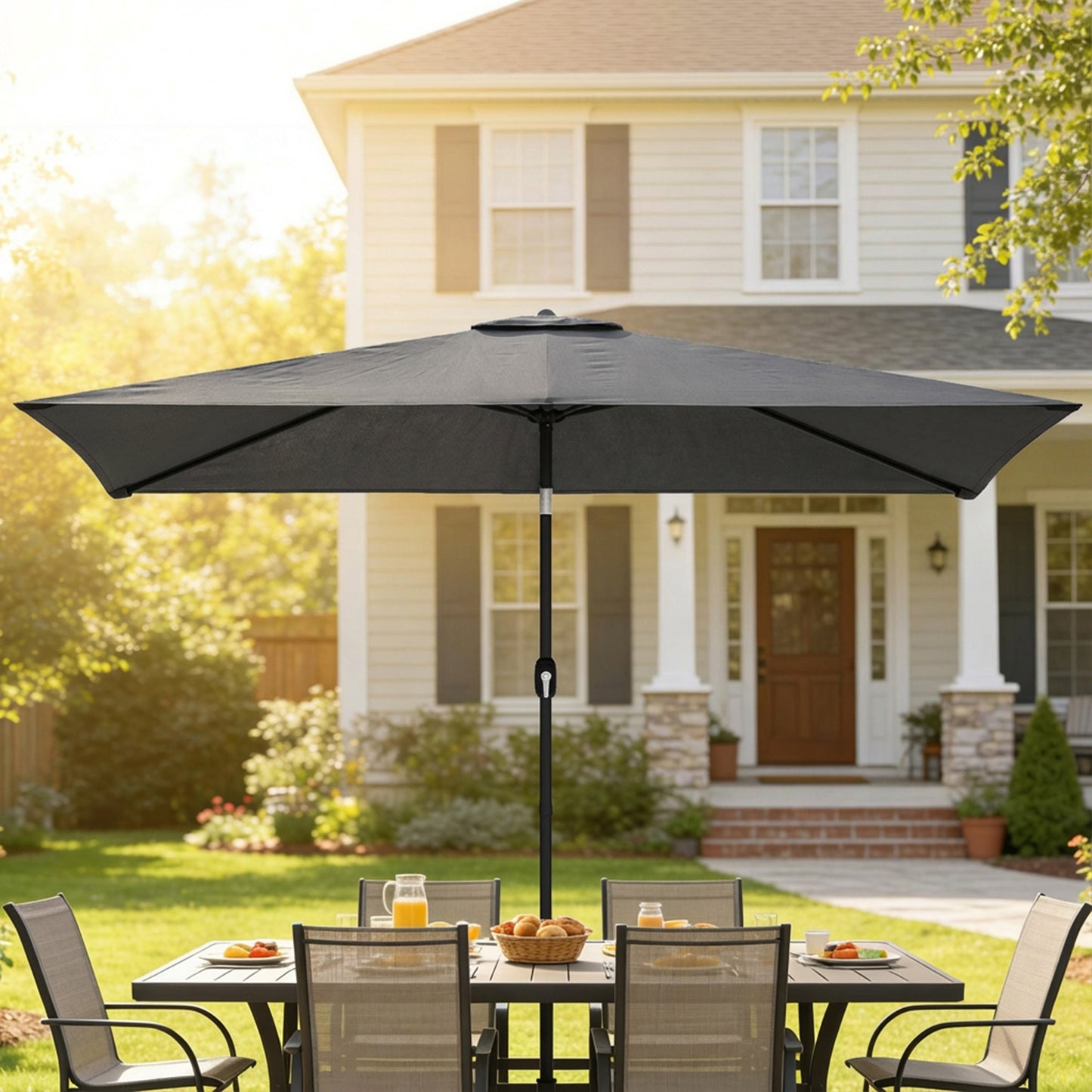 Outsunny Garden Parasol, Parasol Umbrella with Crank Handle, Tilt Function, Polyester Canopy, Dark Grey