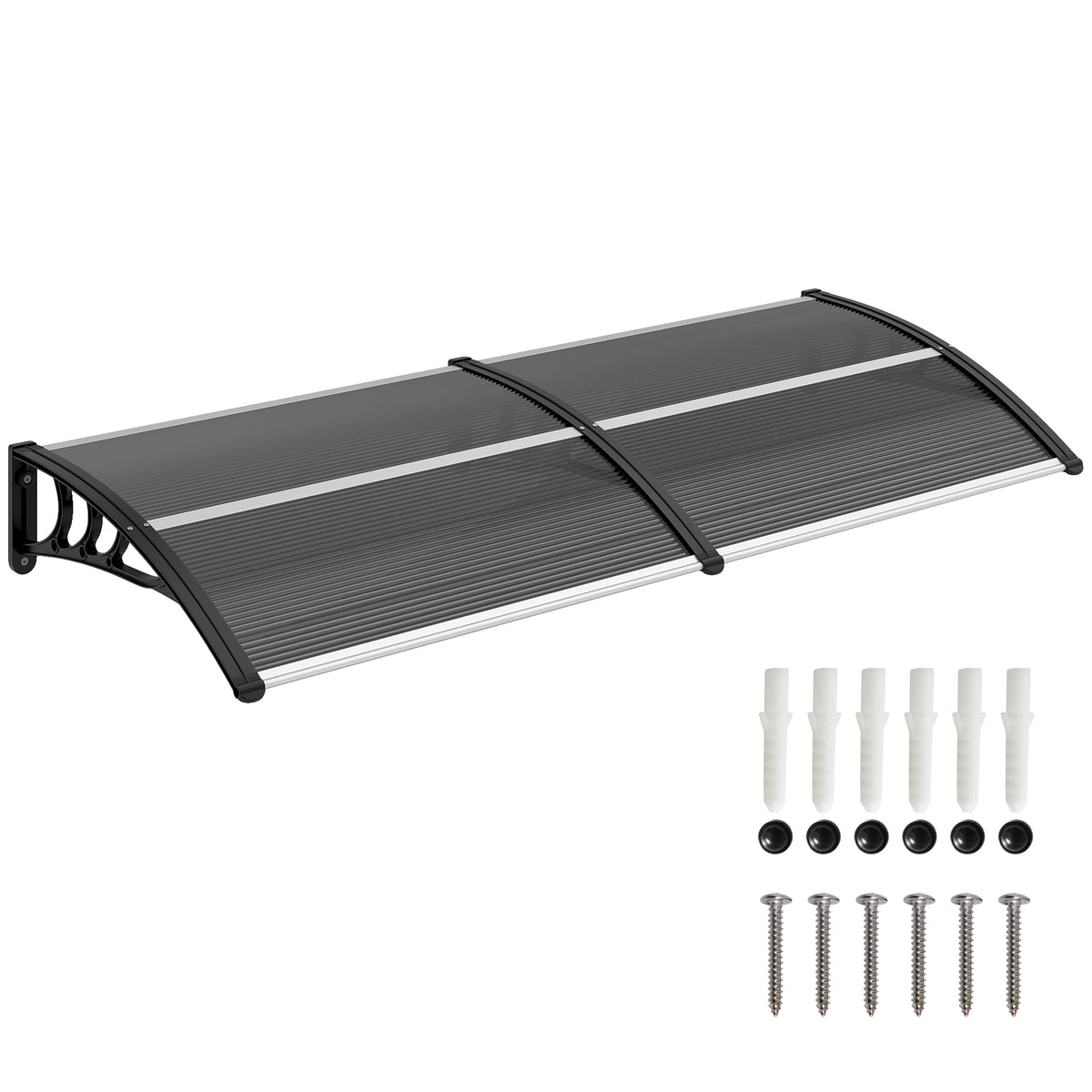 Outsunny black polycarbonate door canopy with aluminum supports and mounting hardware