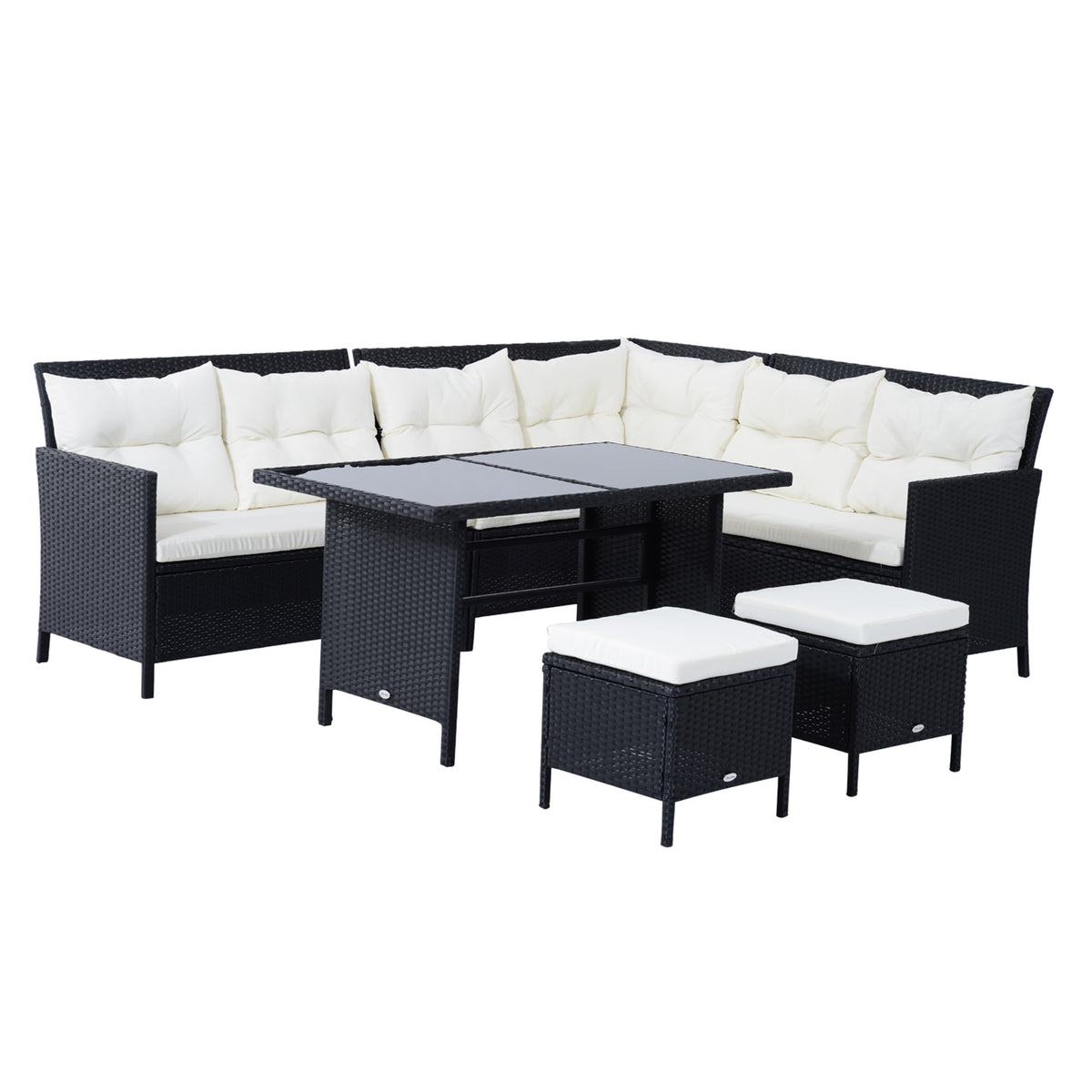 Photo of Outsunny 8-Seater Garden Rattan Furniture Rattan Corner Dining Sofa Set Wicker Conservatory Furniture Lawn Patio Coffee Table Foot Stool w/Cushion-Black in w/Cushion-Black colour on a white background