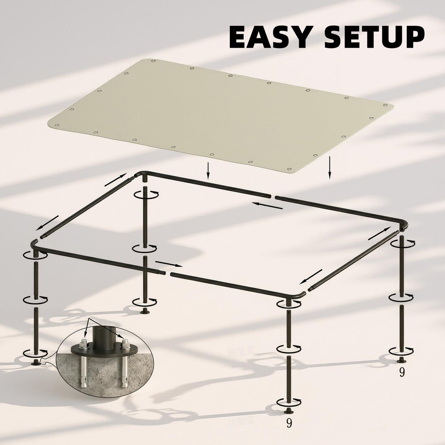 Outsunny 3 x 2 m Lean to Garden Pergola, Metal Frame Gazebo Pergola with UPF30+ Protection, Sloped Roof, Drainage Holes, Cream
