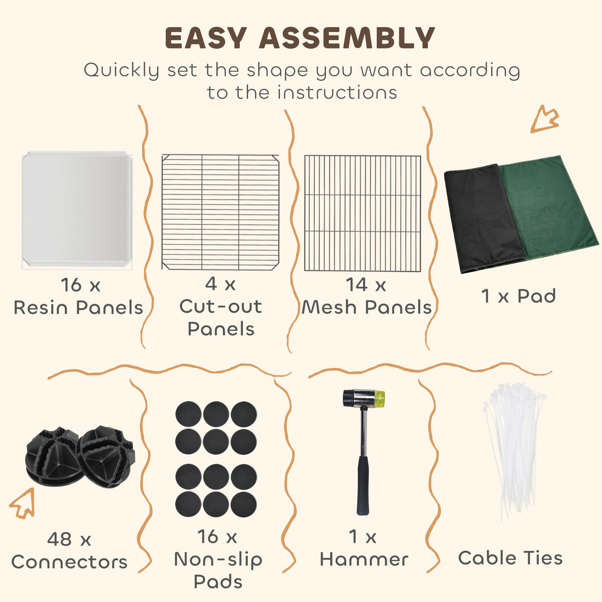 PawHut Pet Playpen with Waterproof Mat, DIY Small Animal Enclosure 34 Panels, Indoor/Outdoor Metal Pet Fence for Guinea Pigs