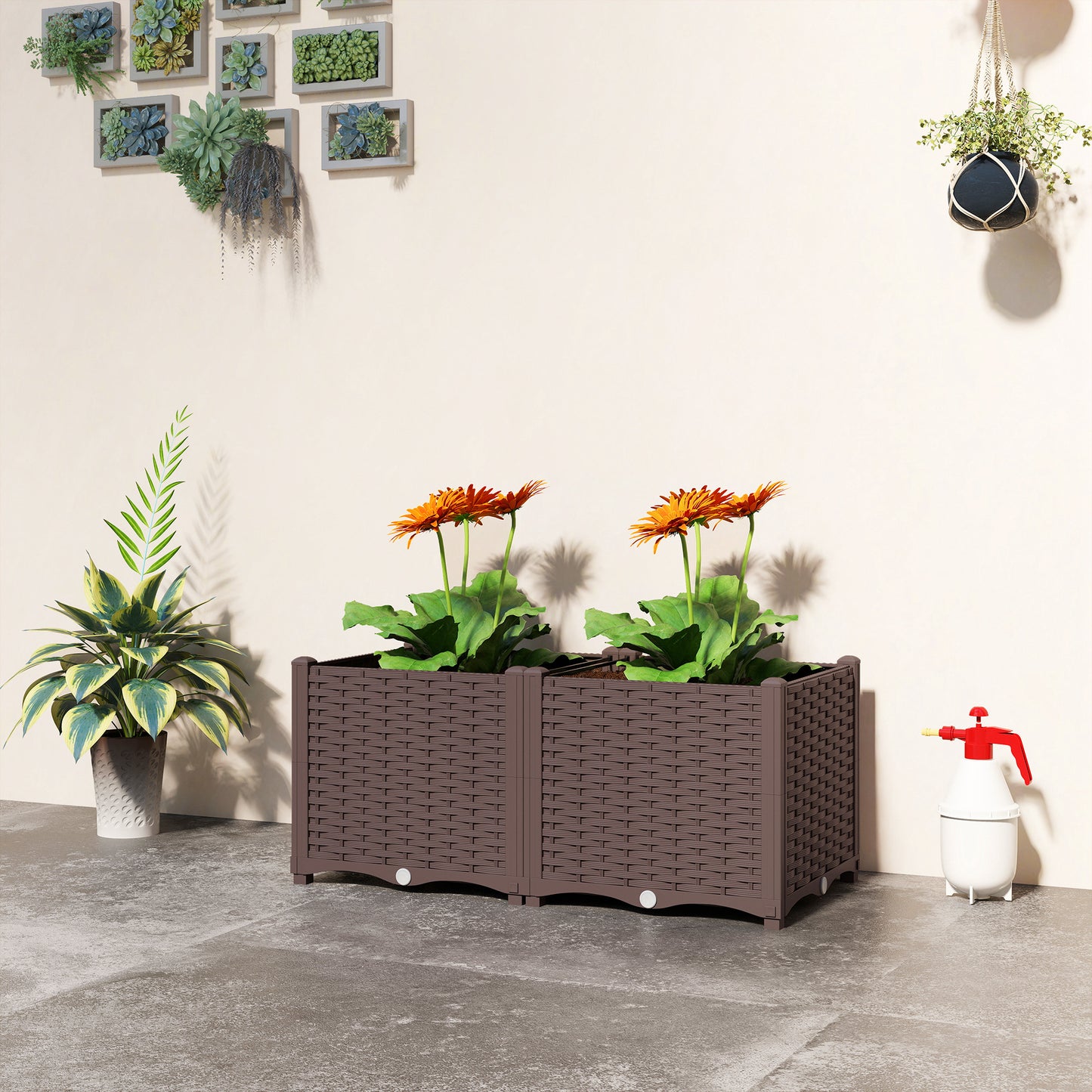 Outsunny Plastic Raised Garden Bed with Legs, Self Watering Elevated Planter Boxes with Drainage Holes and Plugs