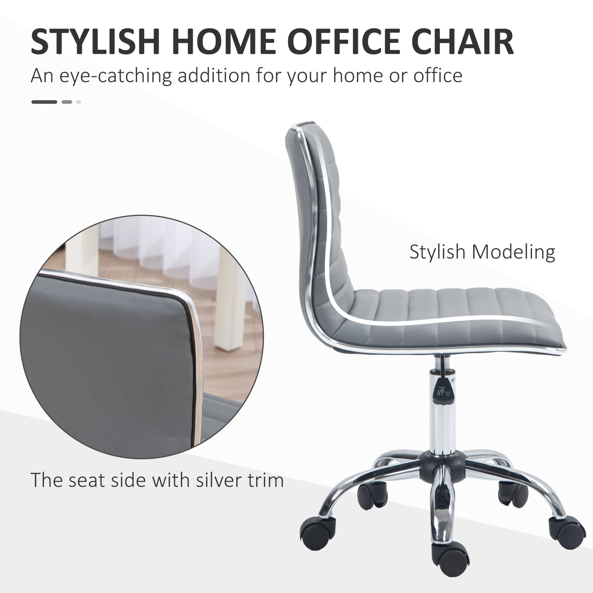 HOMCOM office chair side view highlighting its contoured shape and silver trim