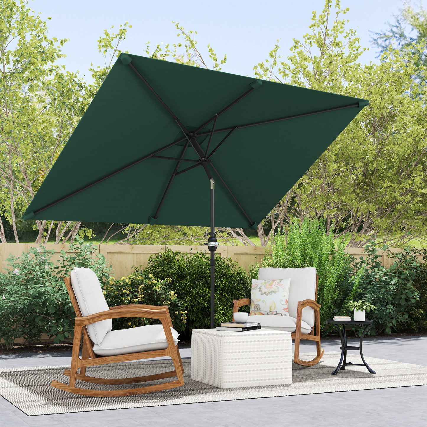 Outsunny 3x2m Garden Parasol Umbrella with Aluminium Pole, Tilt and Crank, Rectangular Outdoor Table Parasol Sun Shade for Patio, Green