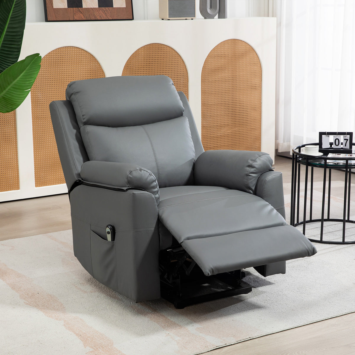 HOMCOM Faux Leather 70° Electric Riser Recliner Chair, Charcoal Grey