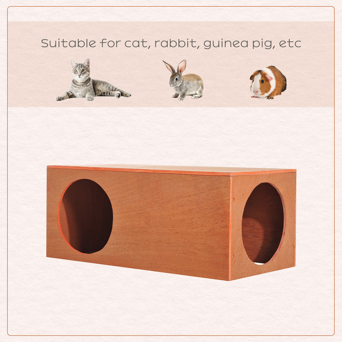 PawHut wooden pet shelter with round openings on two sides, suitable for small pets