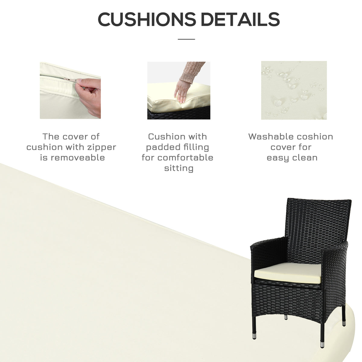 Outsunny rattan chair with cream cushion featuring padded filling and removable, washable cover
