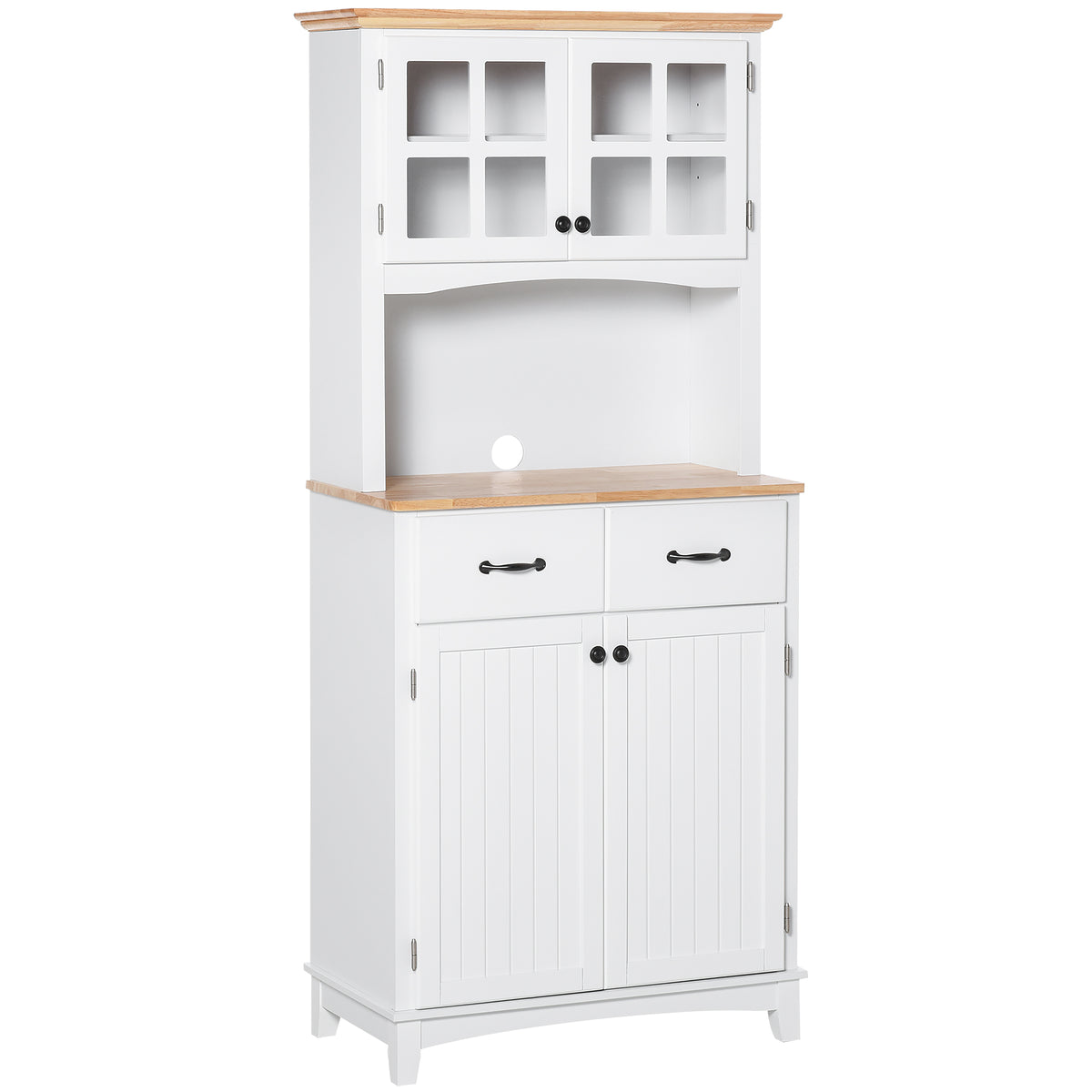 Photo of HOMCOM Freestanding Kitchen Cupboard, Kitchen Storage Cabinet with Framed Glass Doors, 2 Drawers, Microwave Counter, 172cm, White in White colour on a white background