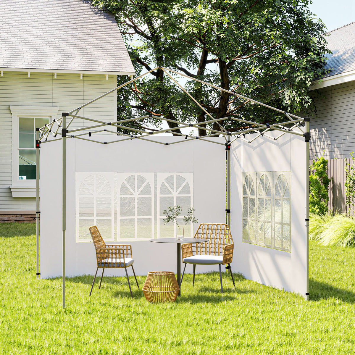 Outsunny Gazebo Side Panels, Sides Replacement with Window for 3x3(m) or 3x4m Pop Up Gazebo, 2 Pack, White