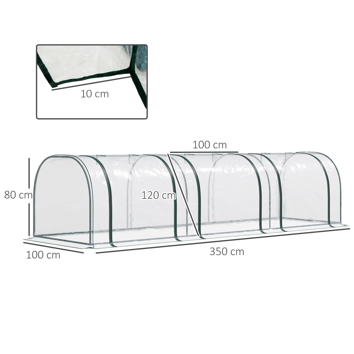 Outsunny mini greenhouse with clear cover, steel frame and dimension markings