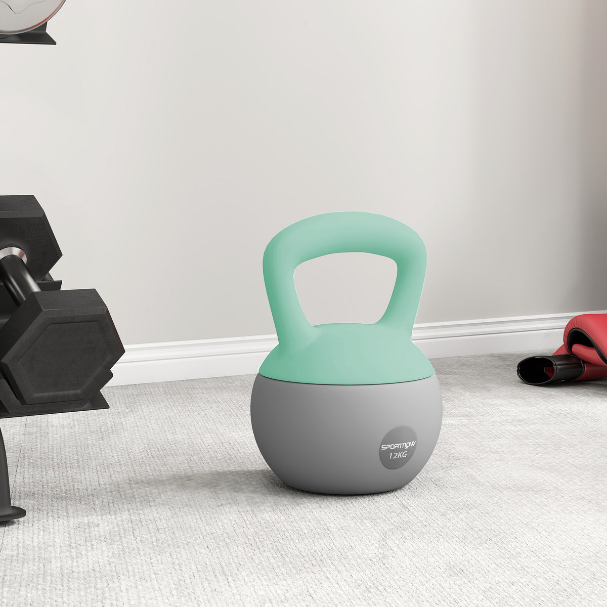 SPORTNOW 12 kg soft kettlebell with mint green handle and gray body