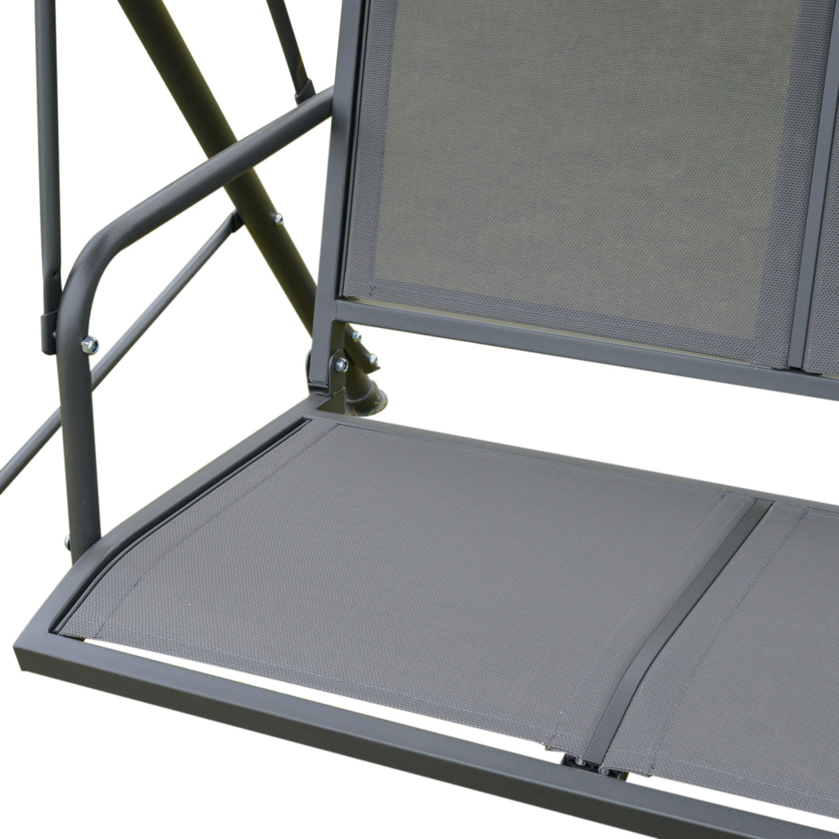 Outsunny 3 Seater Swing Chair, Garden Swing Bench with Adjustable Tilting Canopy, Breathable Mesh Seat and Heavy Duty Steel Frame for Patio, Garden, Grey