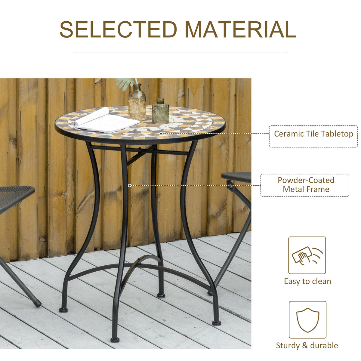 Outsunny mosaic table with ceramic tile top and powder-coated metal frame