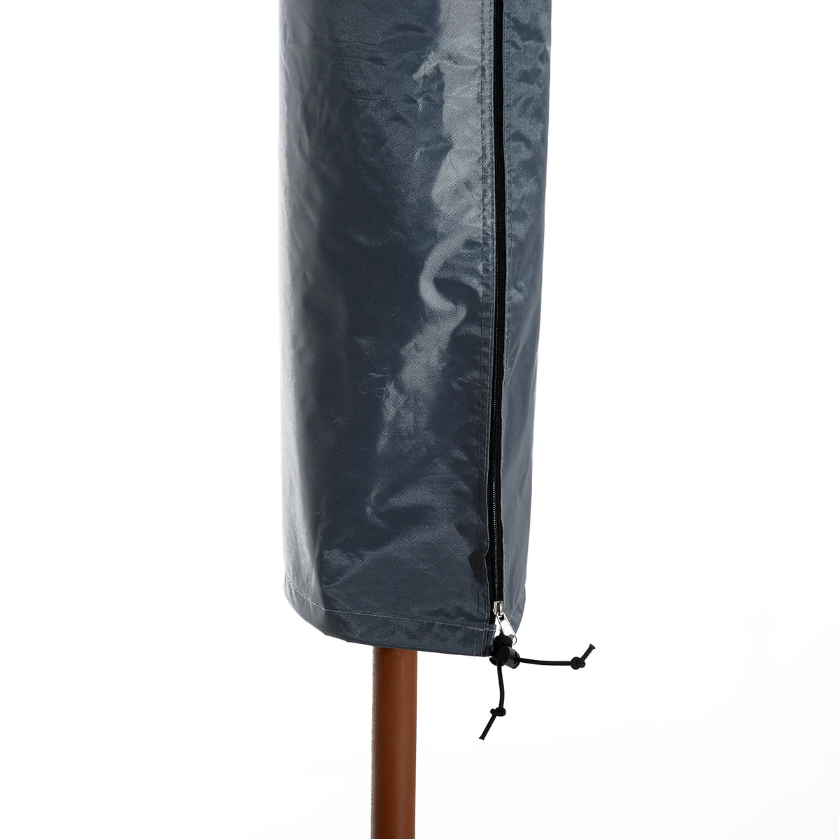 Outsunny gray umbrella cover close-up showing its zipper and adjustable cord at the hem.