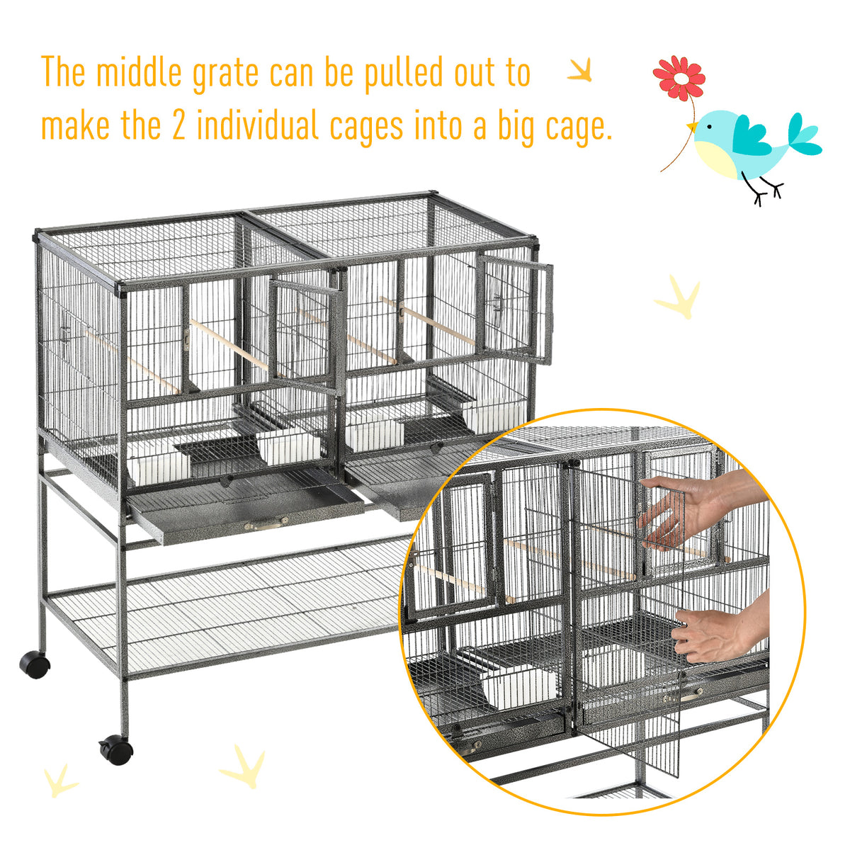 PawHut divided bird cage with its removable center grate and divider shown