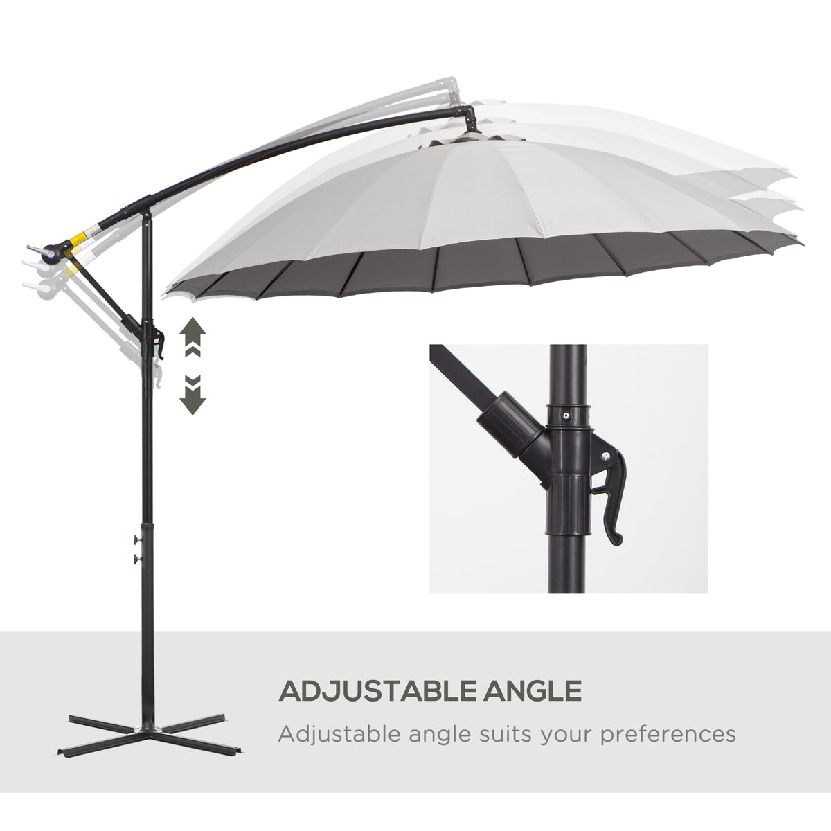 Outsunny cantilever umbrella with adjustable canopy angle and tilt lever