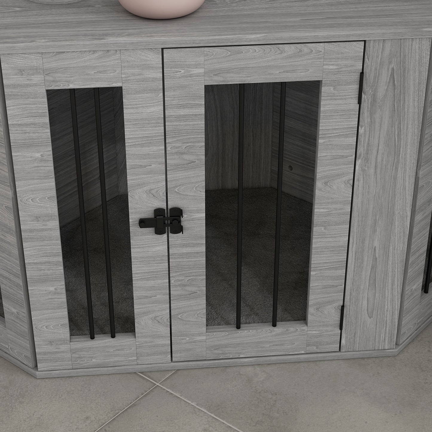 PawHut 2 in 1 Dog Crate Furniture Side Table with Cushion for Medium Dogs, 104 x 55 x 63cm - Grey