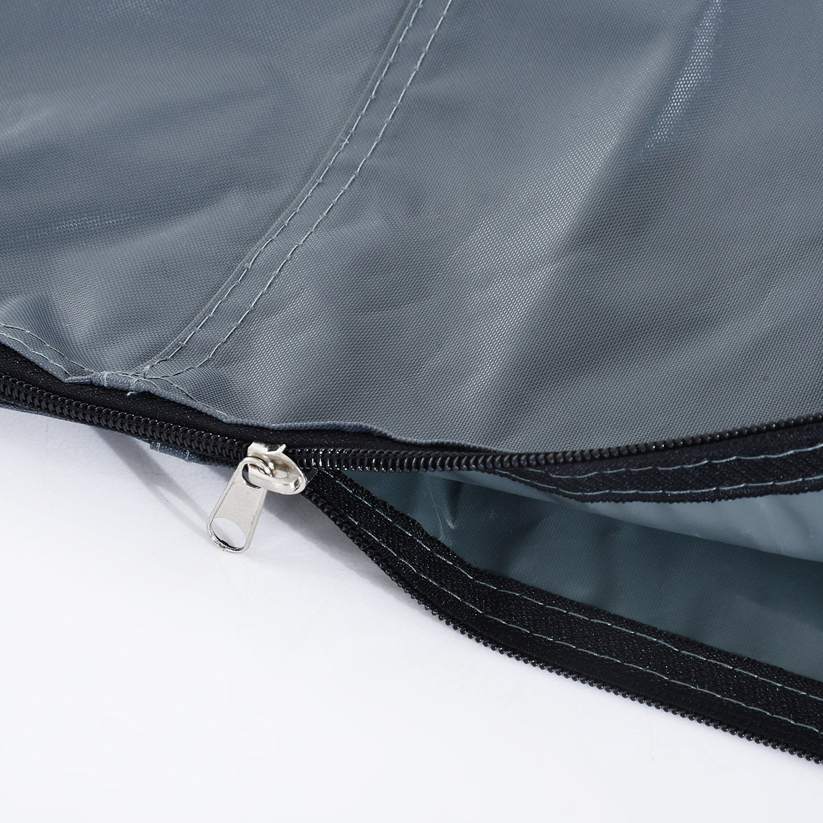 Outsunny gray umbrella cover close-up showing the zipper, pull, and reinforced stitching.