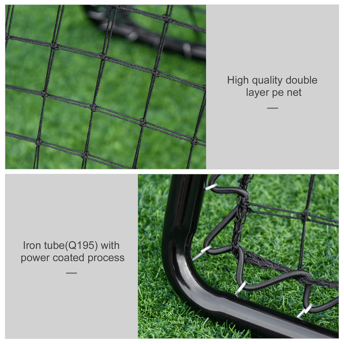 HOMCOM rebounder net details showing double-layer mesh and coated iron frame